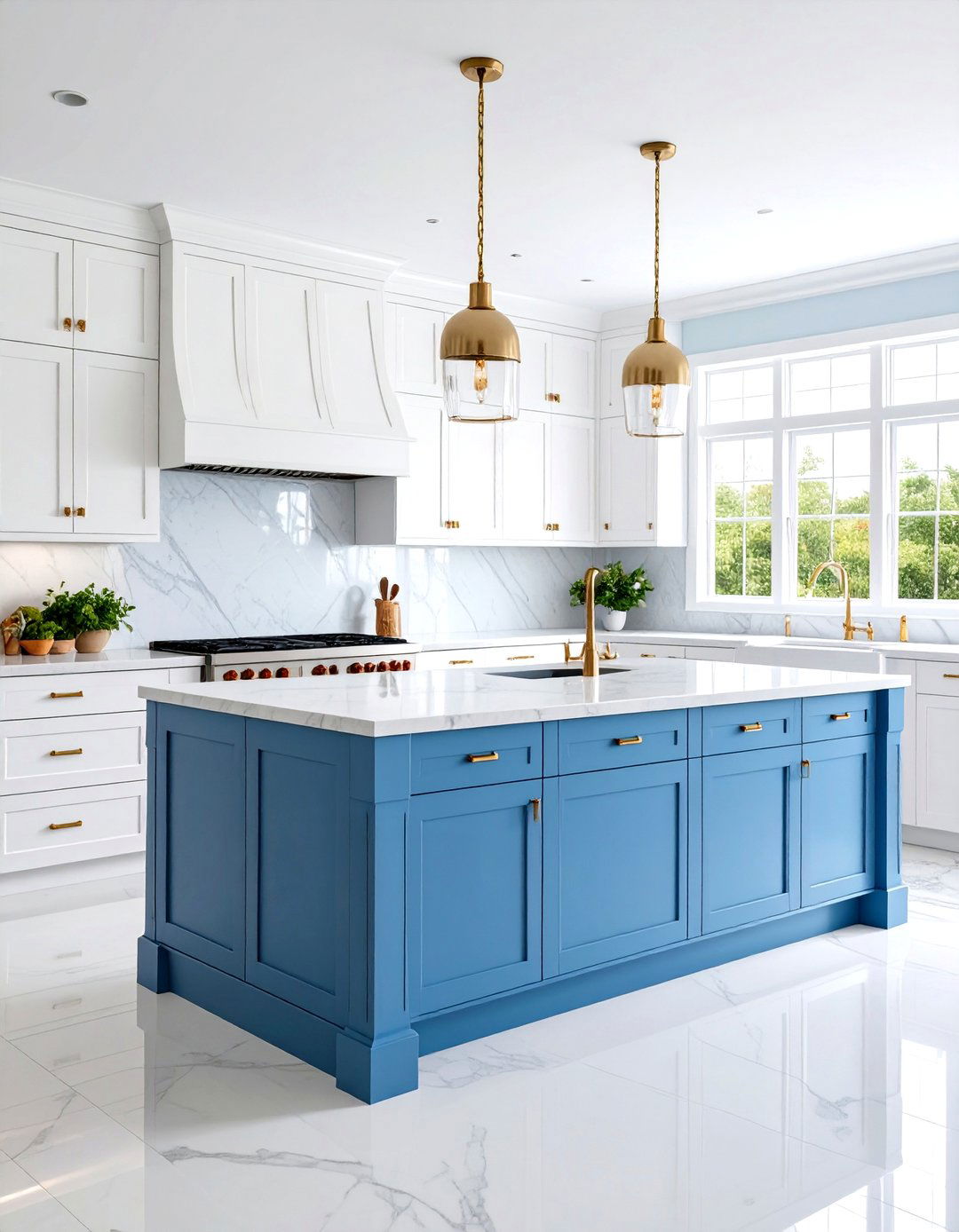White Kitchen Cabinets with Two Tone Blue Lower Cabinets Design - 20 White Kitchen Cabinets With Blue Island