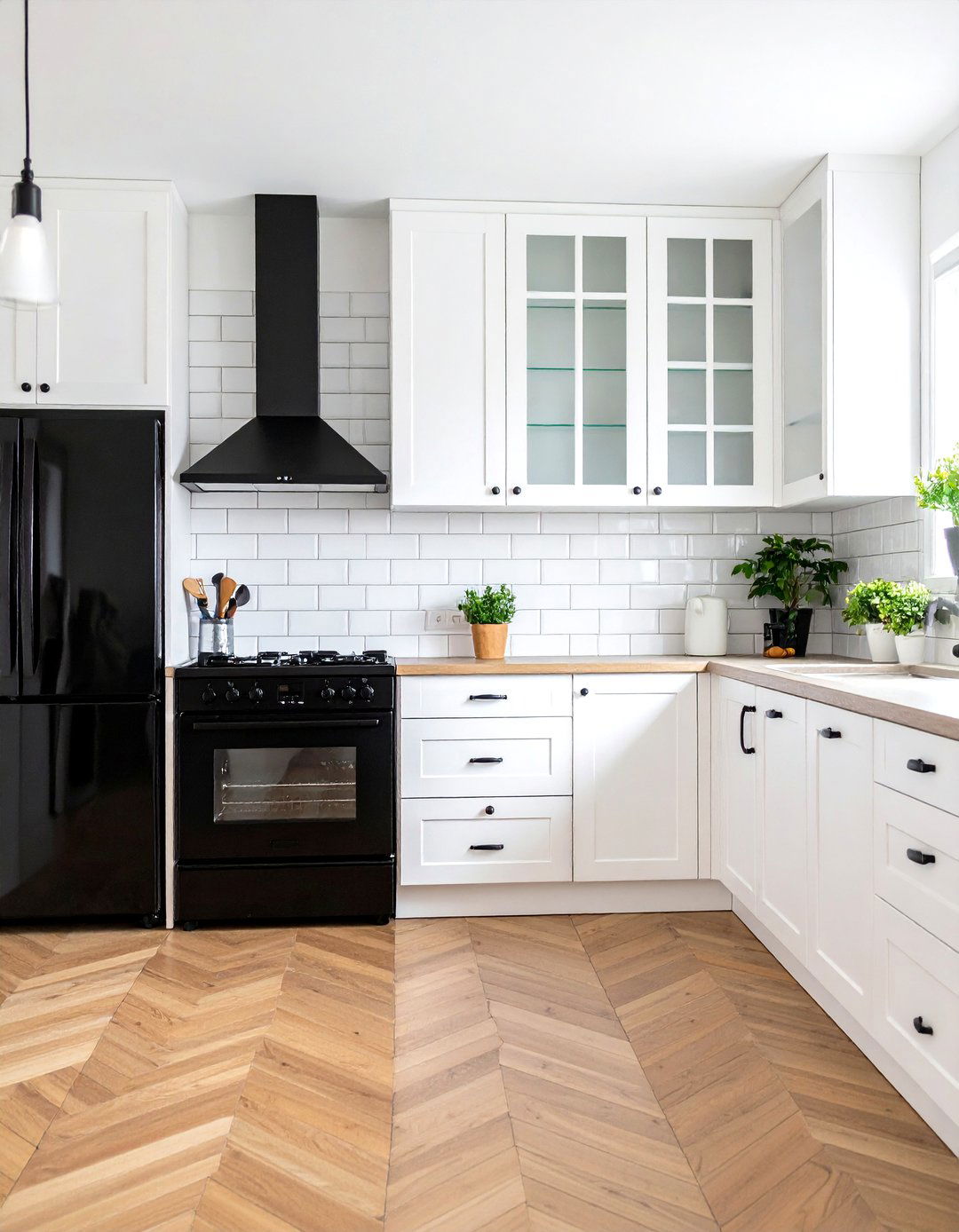 White Kitchen with Black Appliances Classic Subway Tile Style - 20 White Kitchen with Black Appliances Ideas