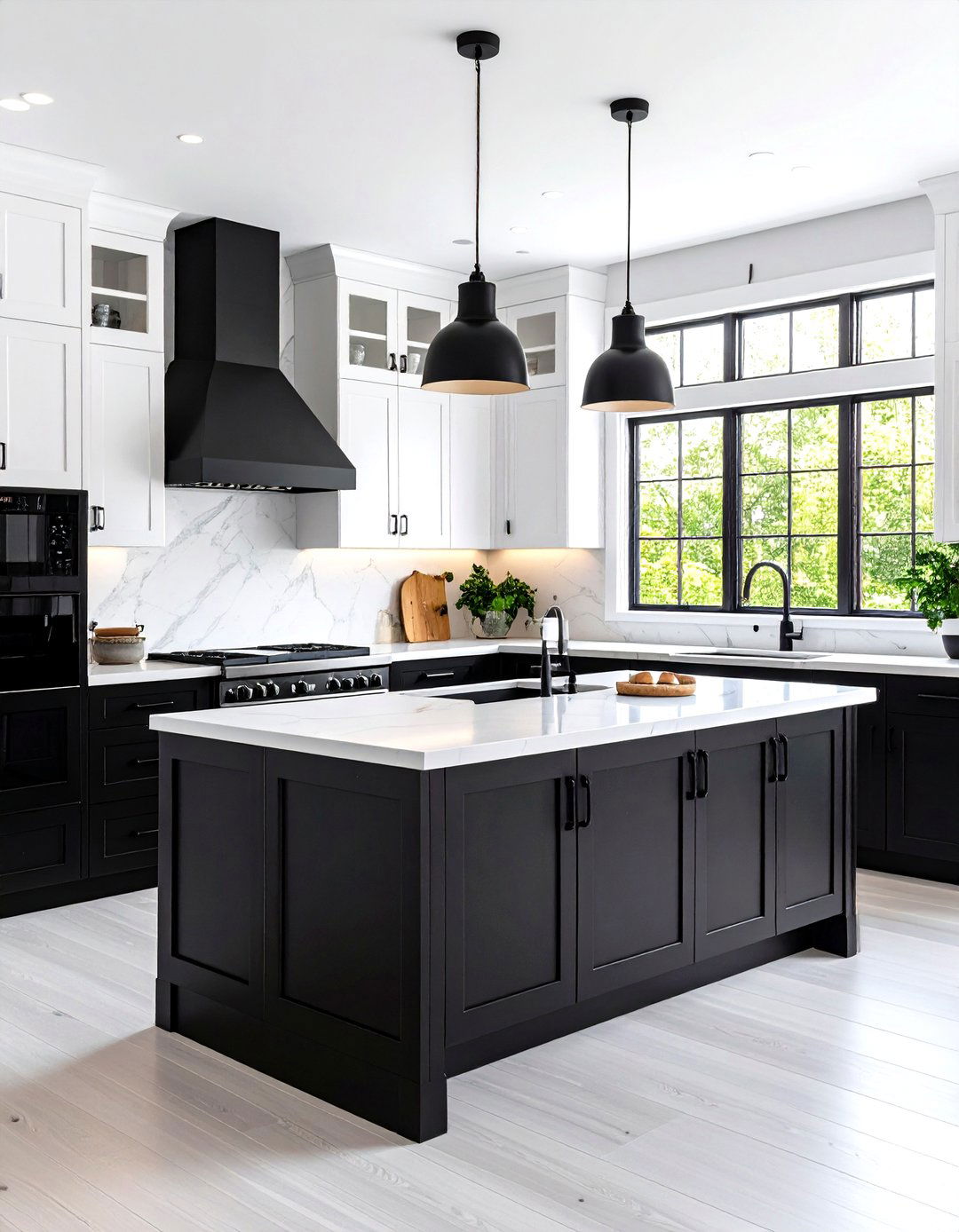 White Kitchen with Black Appliances Contemporary Two Tone Layout - 20 White Kitchen with Black Appliances Ideas