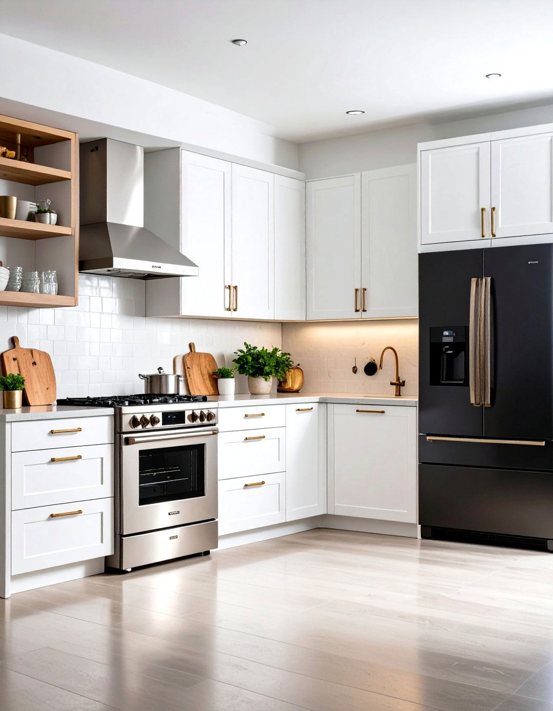 White Kitchen with Black Appliances Mixed Metal Finish Style - 20 White Kitchen with Black Appliances Ideas
