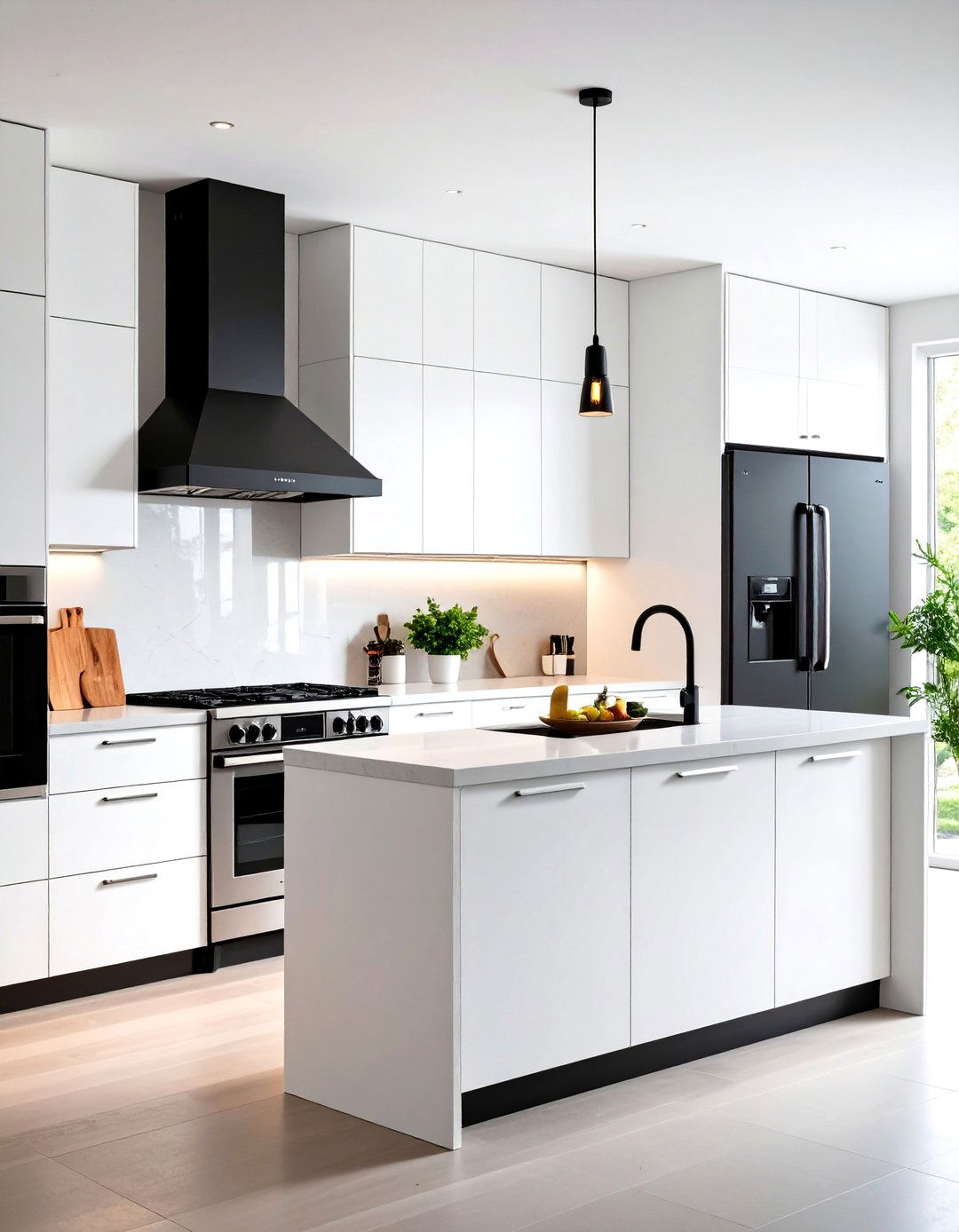White Kitchen with Black Appliances Statement Range Hood Design - 20 White Kitchen with Black Appliances Ideas
