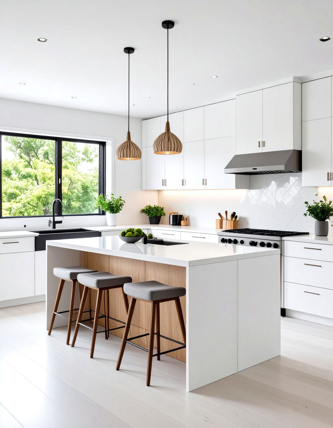 White Kitchen with Black Island and Japandi Theme - 20 white kitchen ideas with black island