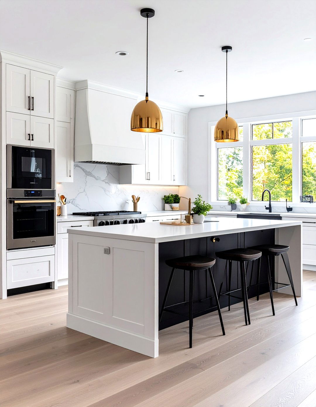 White Kitchen with Black Island and Pocket Pantry - 20 white kitchen ideas with black island