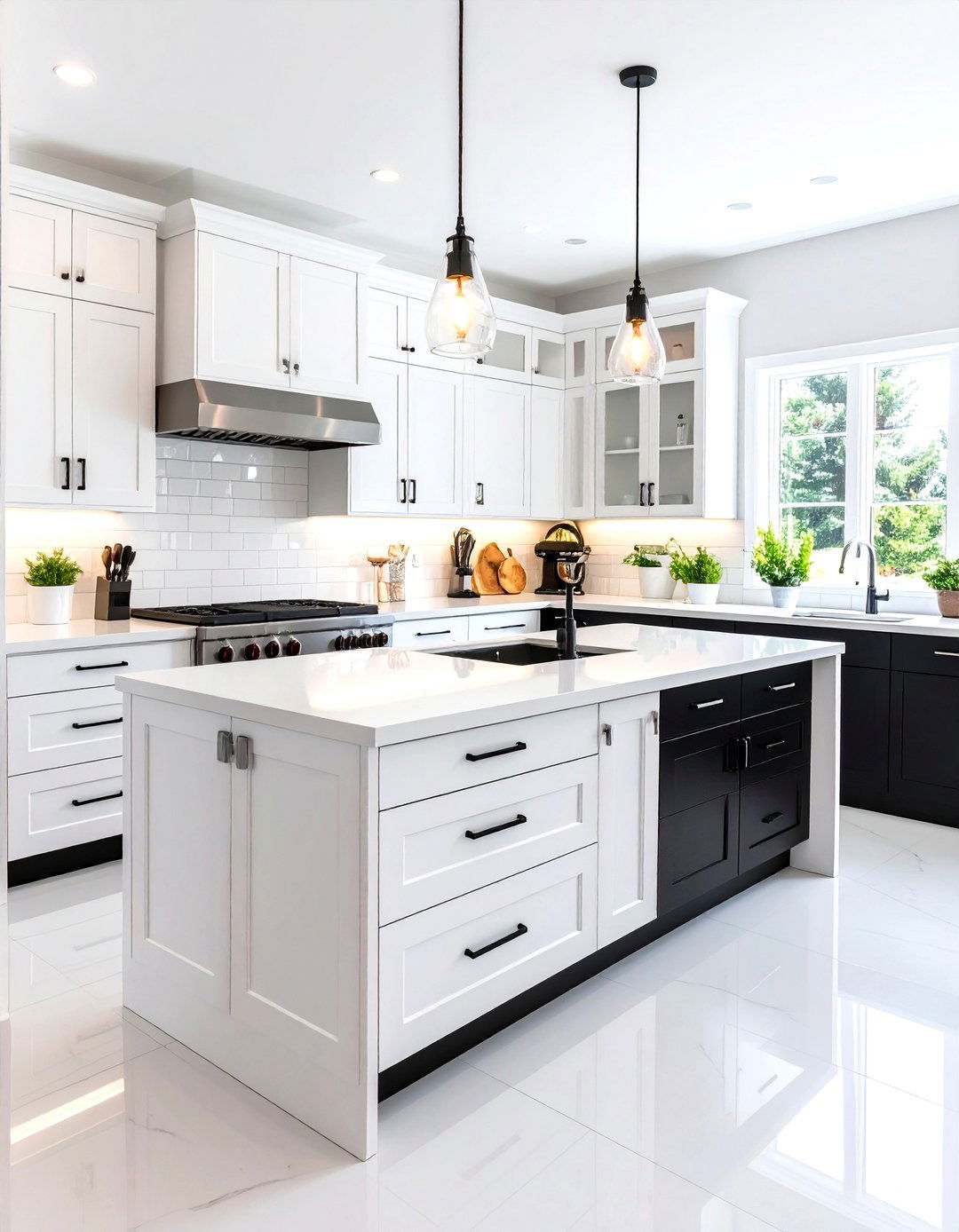 White Kitchen with Black Island and Smart Storage Solutions - 20 white kitchen ideas with black island