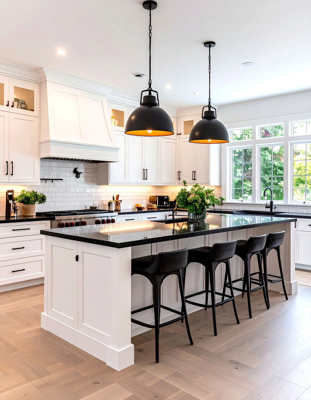 White Kitchen with Bold Black Accent Contrasts - 20 White Kitchen Ideas