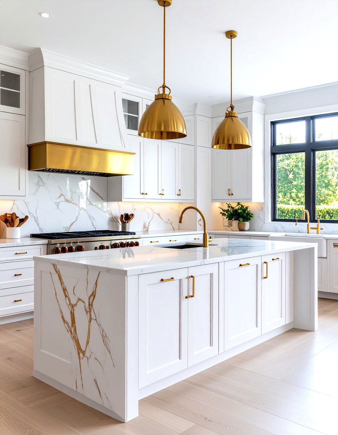 White Kitchen with Brass Hardware and Warm Metallic Accents - 20 White Kitchen Ideas