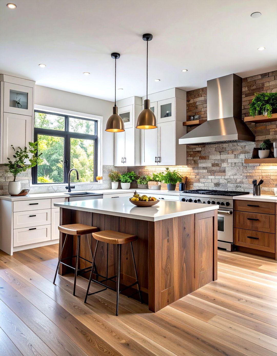 White Kitchen with Mixed Material Contrast and Stainless Steel Appliances - 20 White Kitchen with Stainless Steel Appliances Ideas
