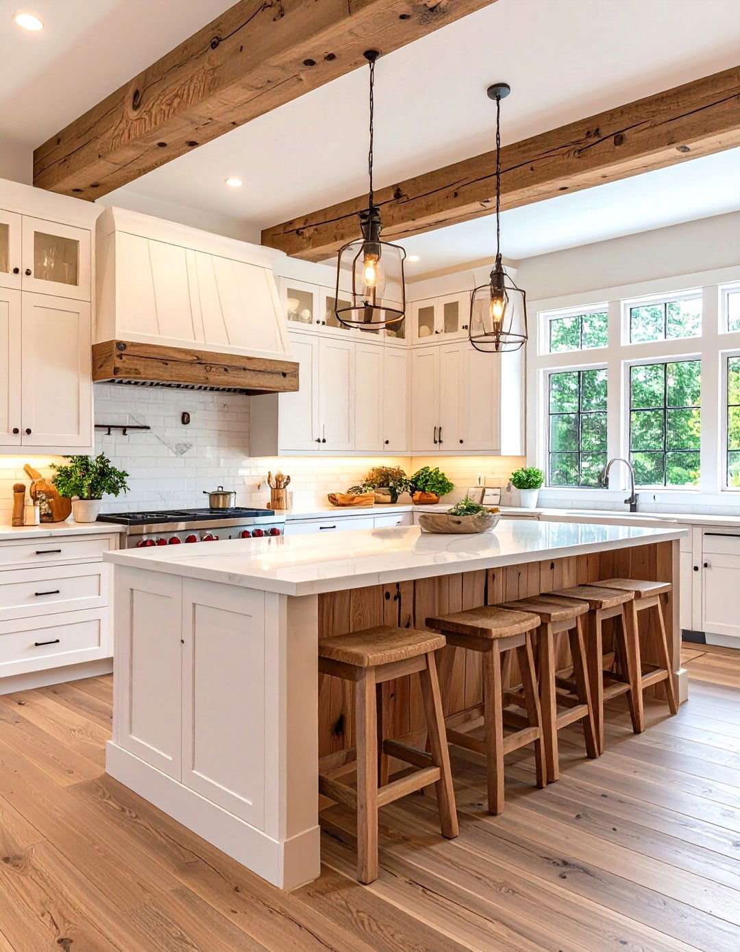 White Kitchen with Natural Wood Accent Features - 20 White Kitchen Ideas