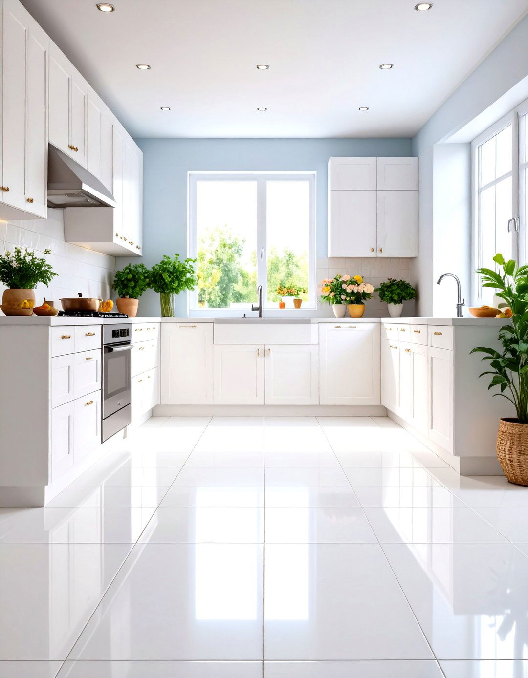 White Large Format Kitchen Floor Tiles - 20 White Kitchen Floor Ideas