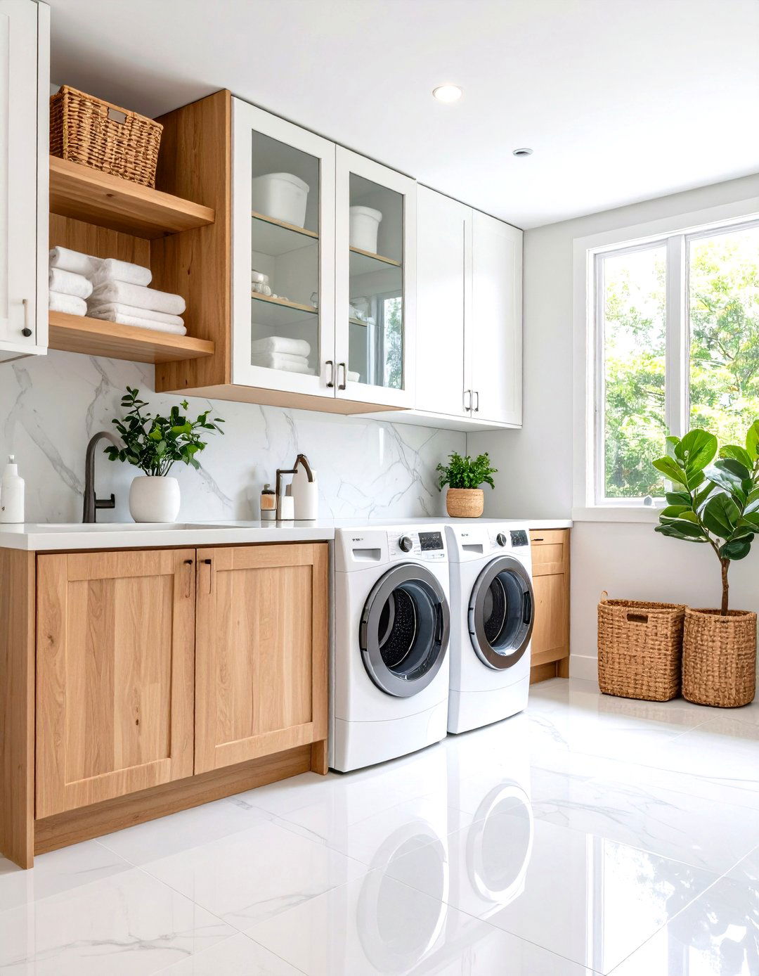White Laundry Room with Floor to Ceiling Storage - 20 White Laundry Room Ideas