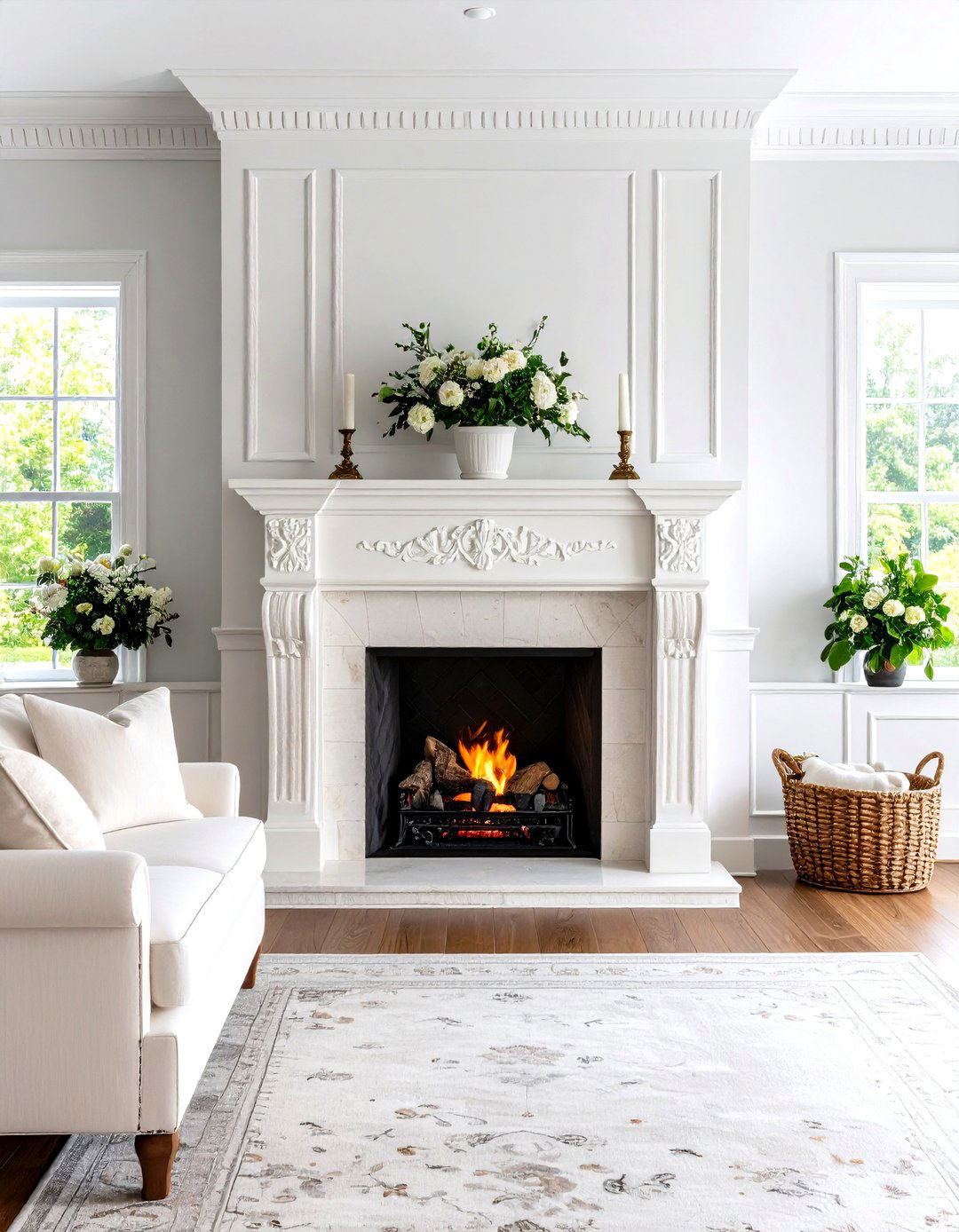 White Limestone Traditional Fireplace Surround - 20 White Fireplace Ideas