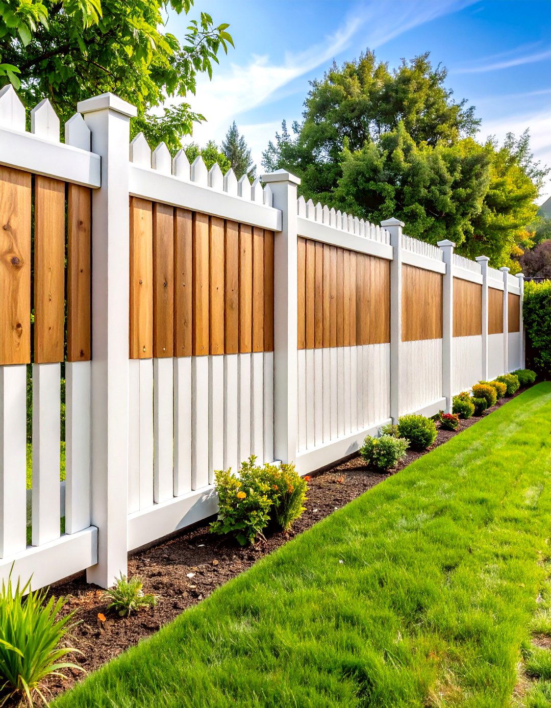 White Metal Frame Privacy Fence with Wood Infill - 20 White Privacy Fence Ideas