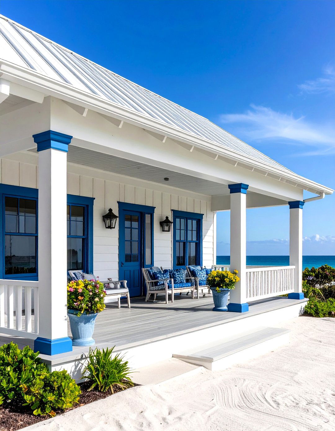 White Metal Roof Porch with Clean Coastal Style - 20 Metal Roof Porch Design Ideas