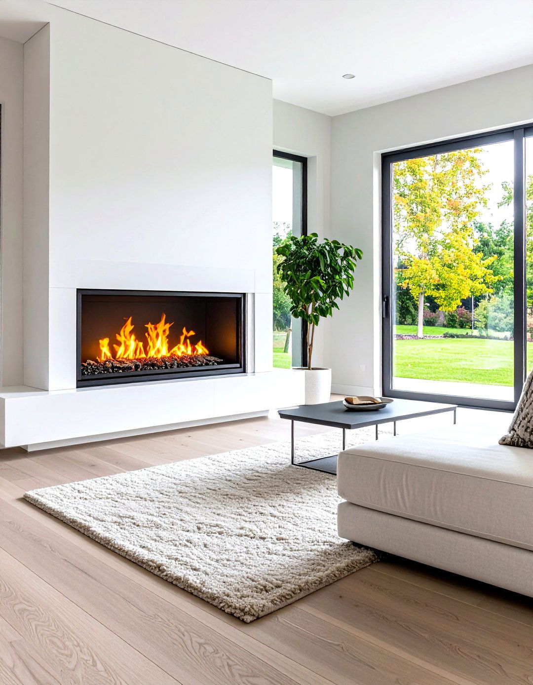 White Minimalist Linear Electric Fireplace - 20 White Fireplace Ideas