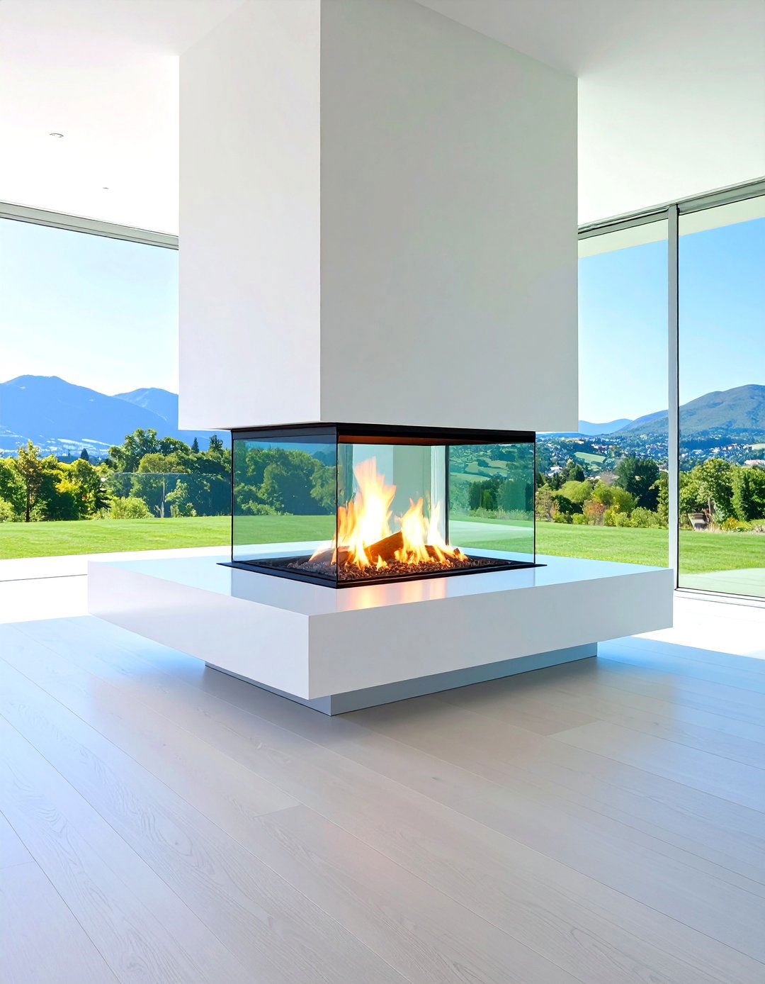 White Modern Floating Fireplace Installation - 20 White Fireplace Ideas