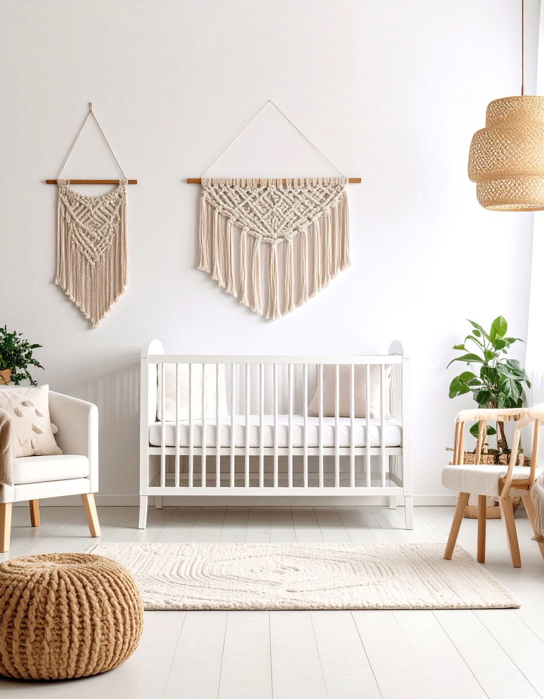 White Nursery with Bohemian Macrame Elements - 20 White Nursery Ideas