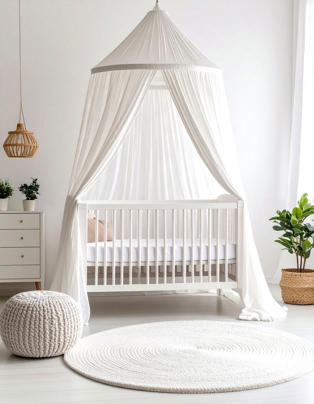 White Nursery with Canopy Crib Feature - 20 White Nursery Ideas