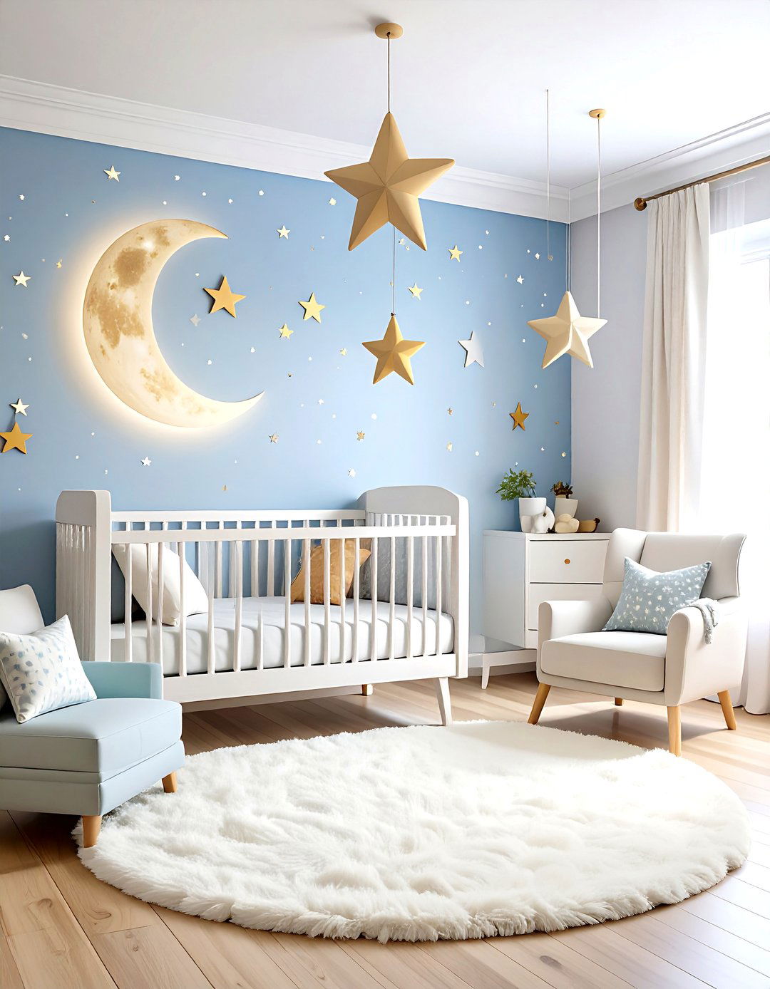 White Nursery with Celestial Theme Elements - 20 White Nursery Ideas