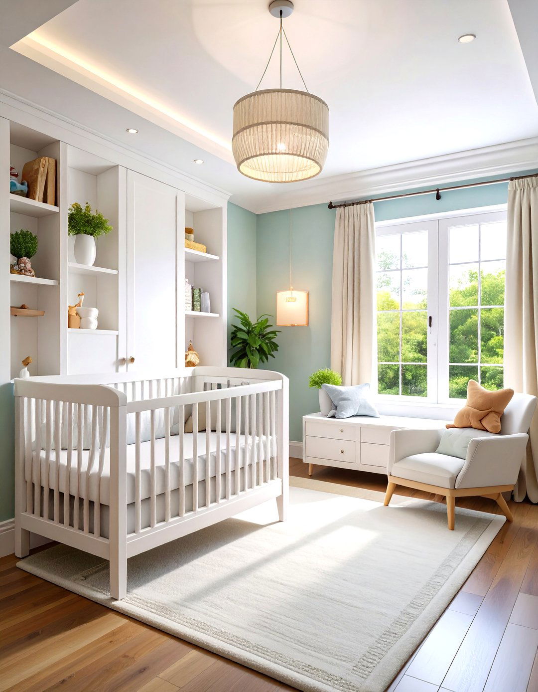 White Nursery with Custom Built In Storage - 20 White Nursery Ideas