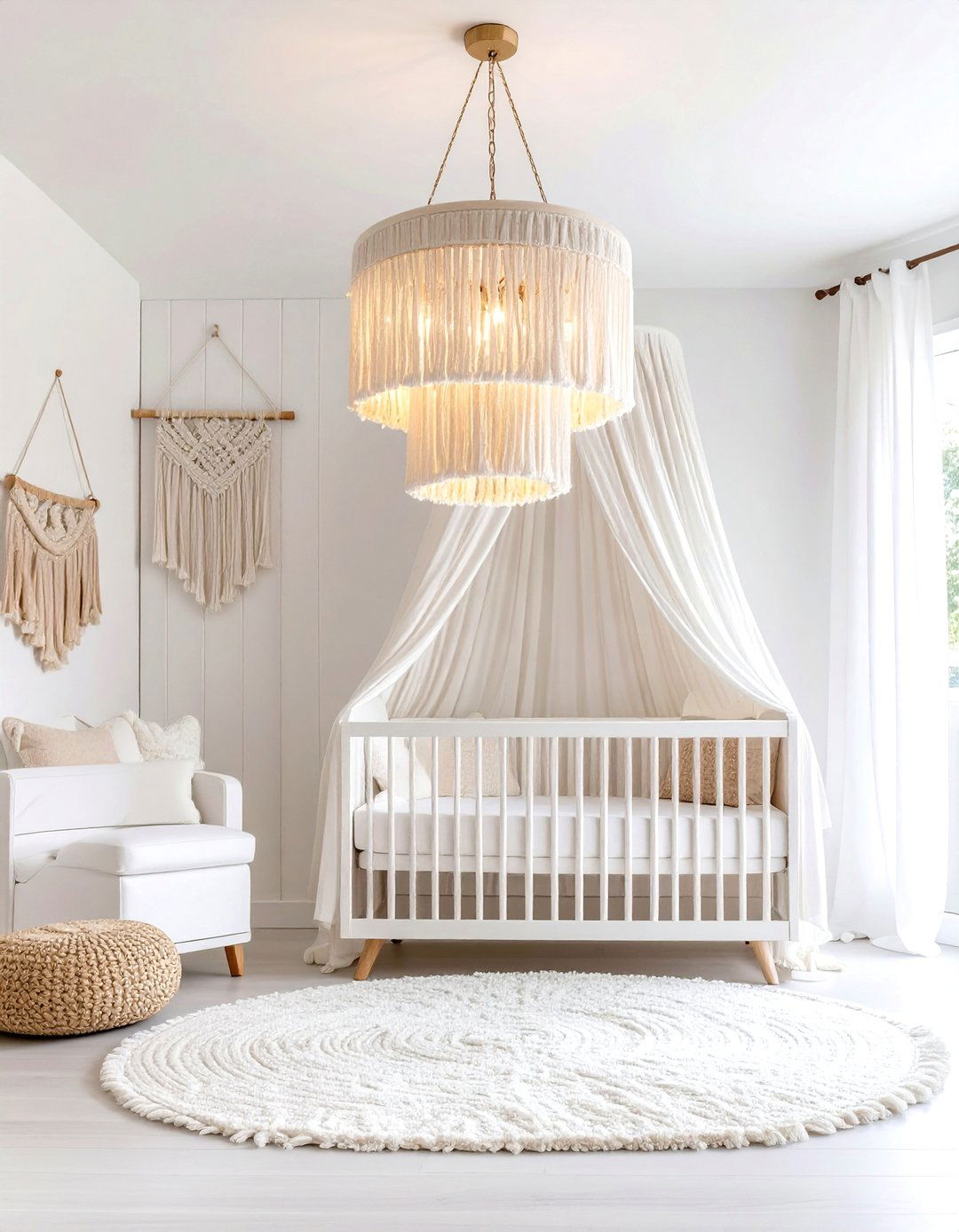 White Nursery with Dramatic Statement Lighting - 20 White Nursery Ideas