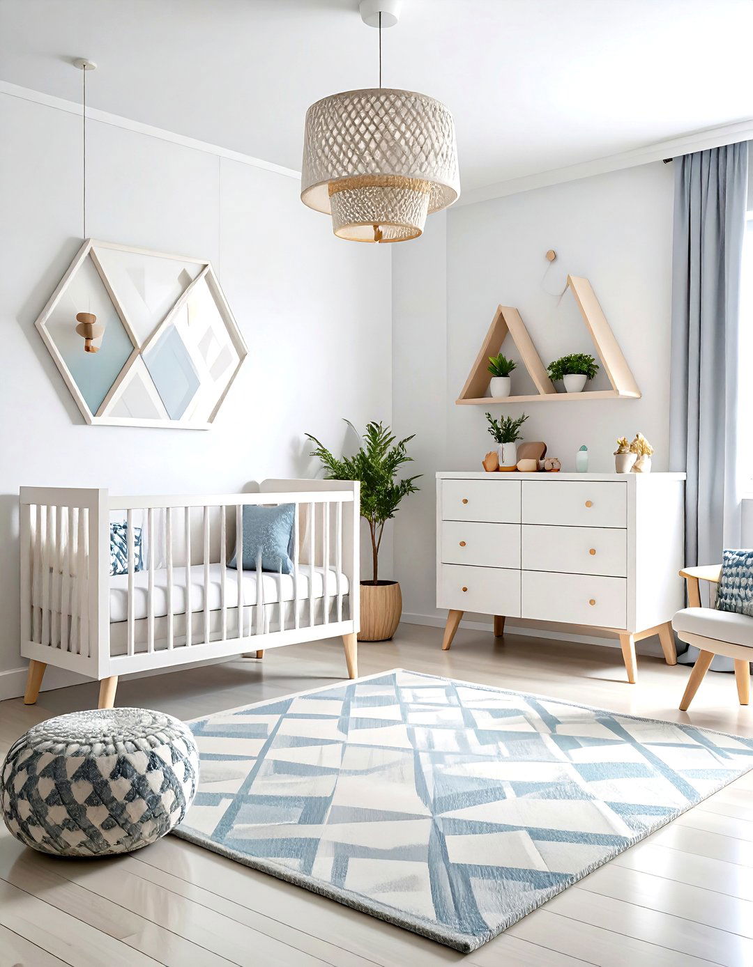 White Nursery with Geometric Pattern Accents - 20 White Nursery Ideas