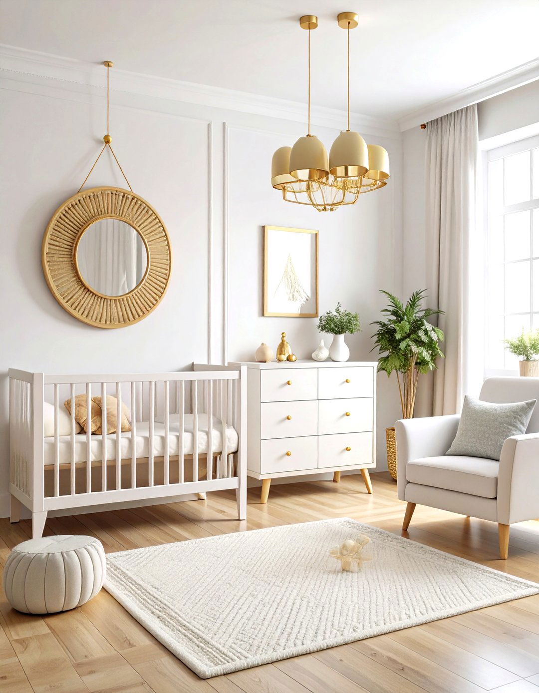 White Nursery with Metallic Gold Accents - 20 White Nursery Ideas
