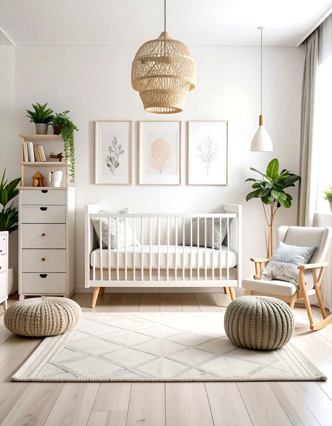 White Nursery with Modern Art Gallery Wall - 20 White Nursery Ideas