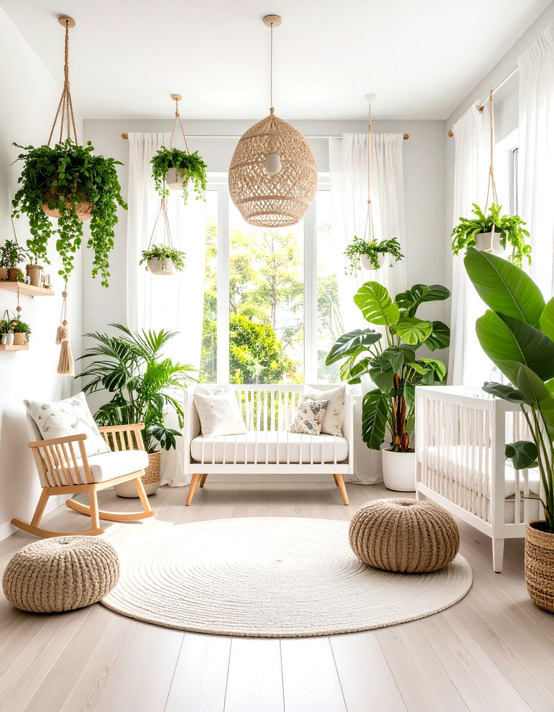 White Nursery with Natural Plant Elements - 20 White Nursery Ideas