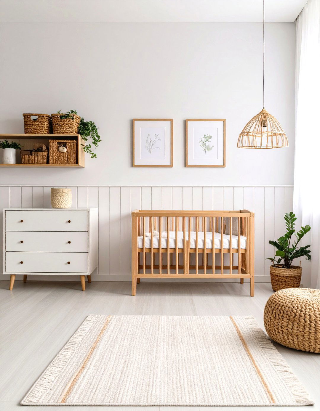 White Nursery with Natural Wood Accents - 20 White Nursery Ideas