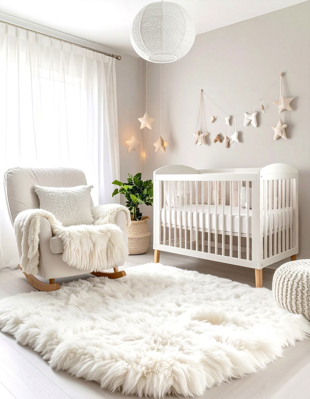 White Nursery with Shearling and Boucle Textures - 20 White Nursery Ideas