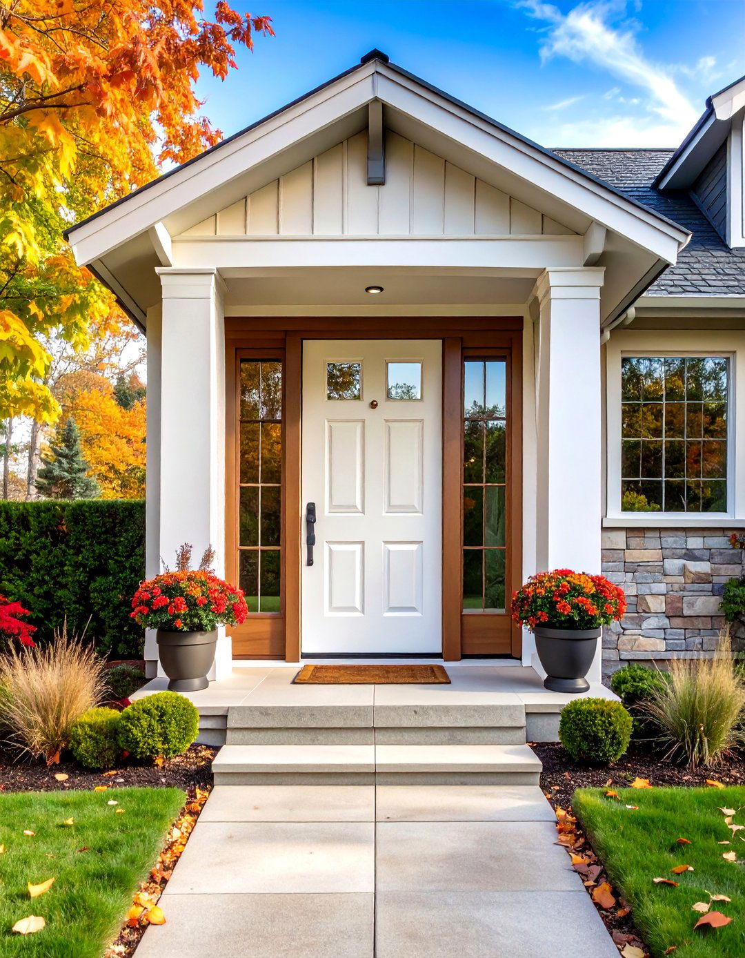 White Oak Front Door Paired With Transom and Sidelights - 20 White Oak Front Door Ideas