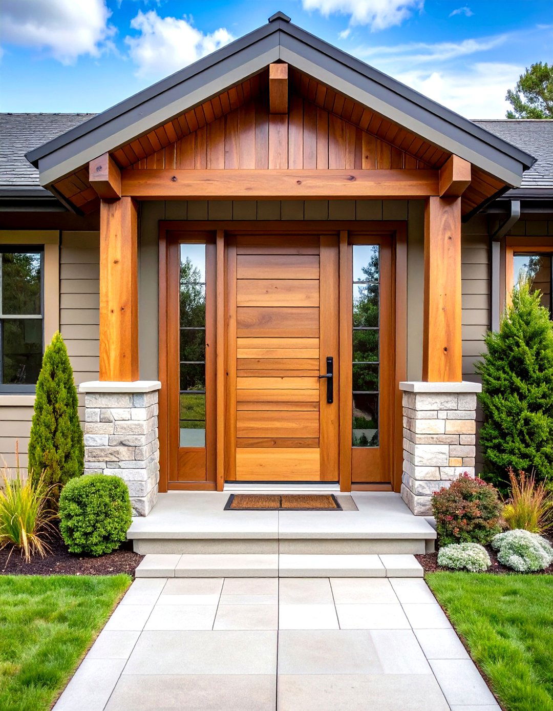 White Oak Front Door With Mid Century Slatted Design - 20 White Oak Front Door Ideas