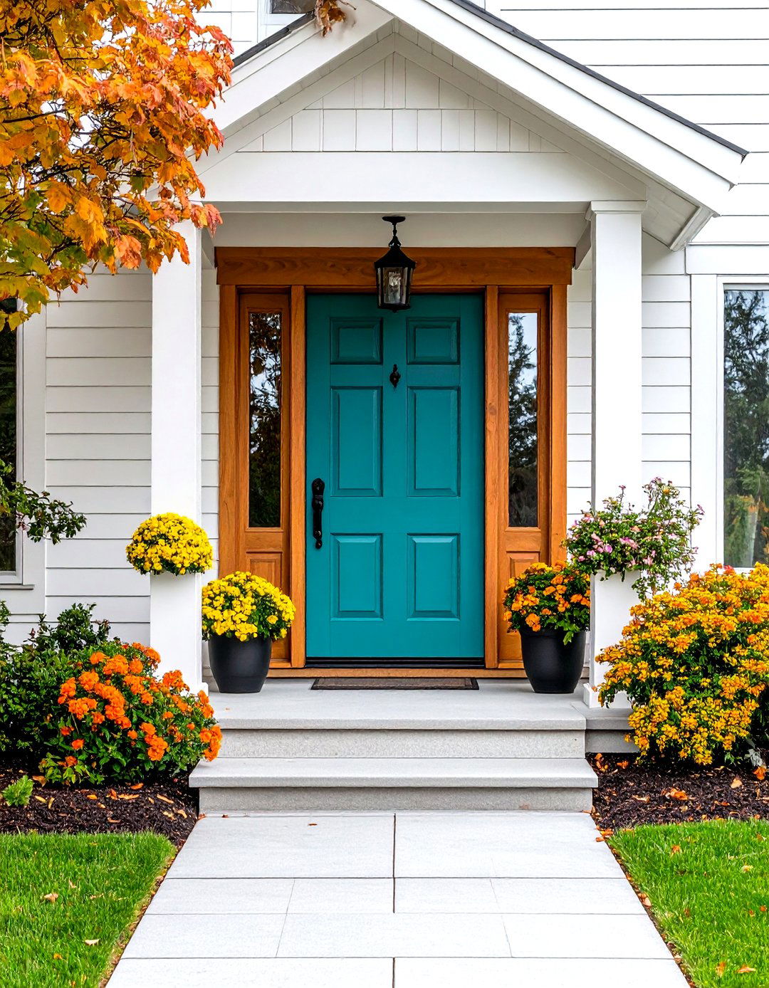 White Oak Front Door With Statement Color Contrast Trim - 20 White Oak Front Door Ideas