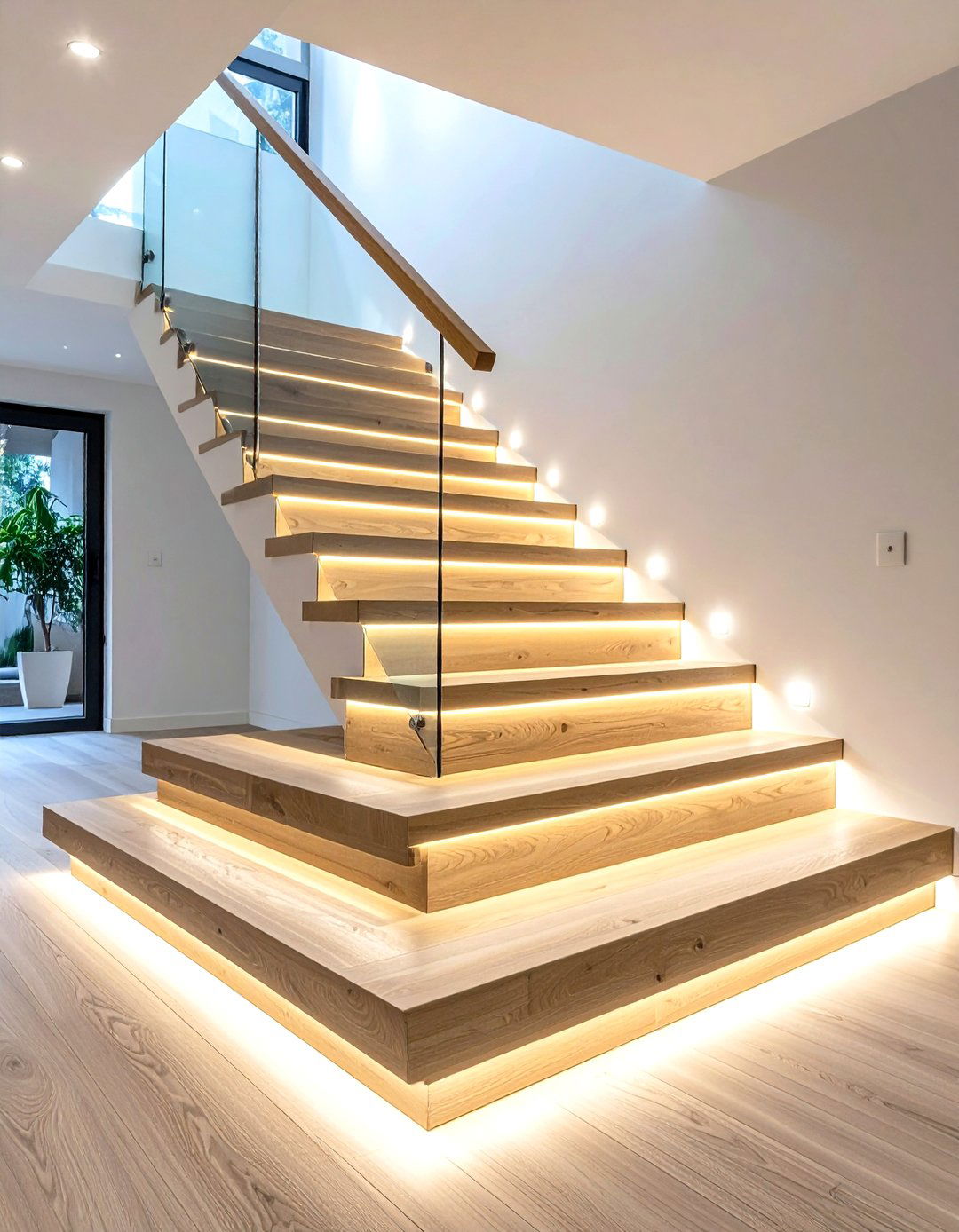 White Oak Staircase with Integrated LED Lighting Systems - 20 White Oak Staircase Ideas