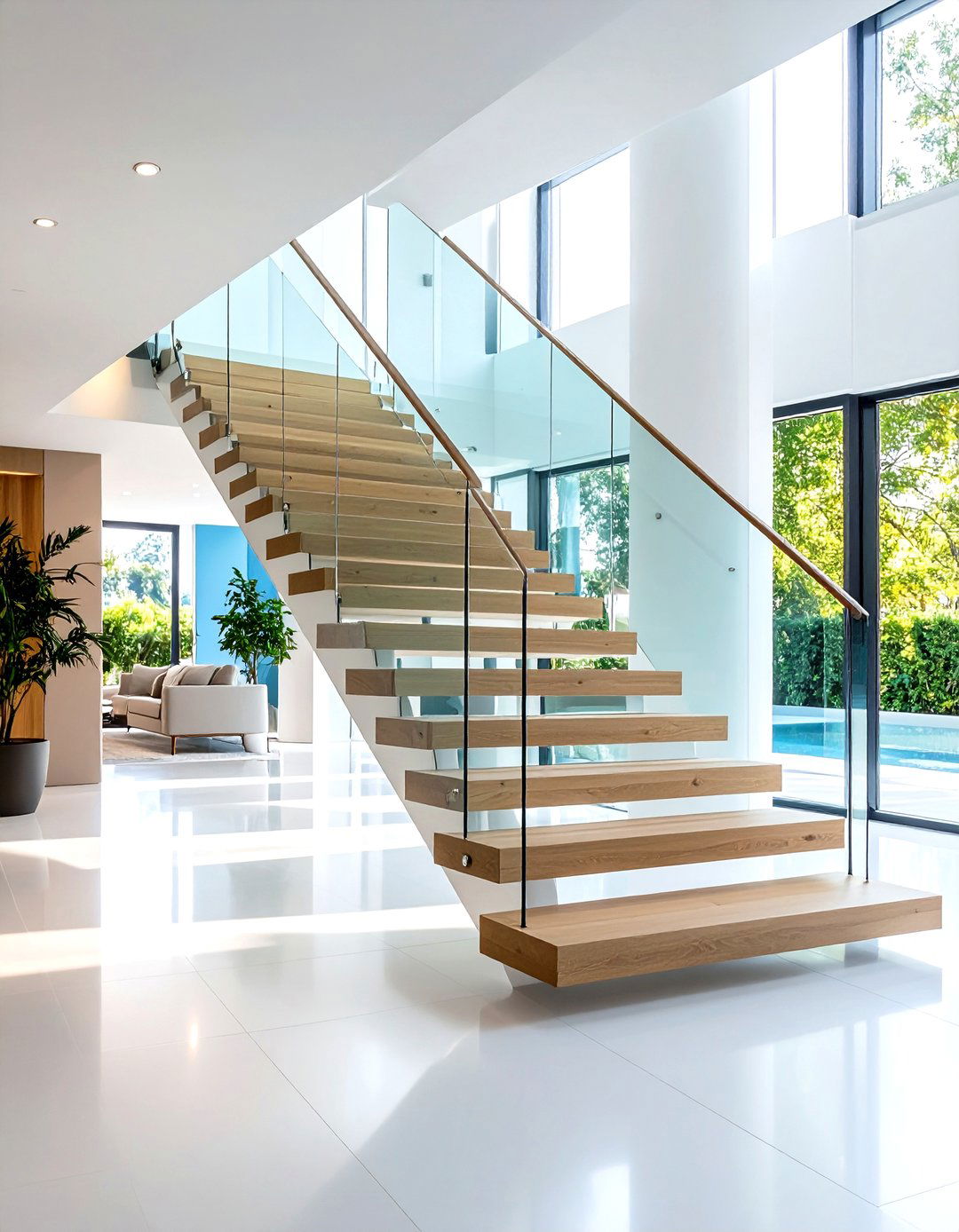White Oak Staircase with Mixed Material Accents - 20 White Oak Staircase Ideas