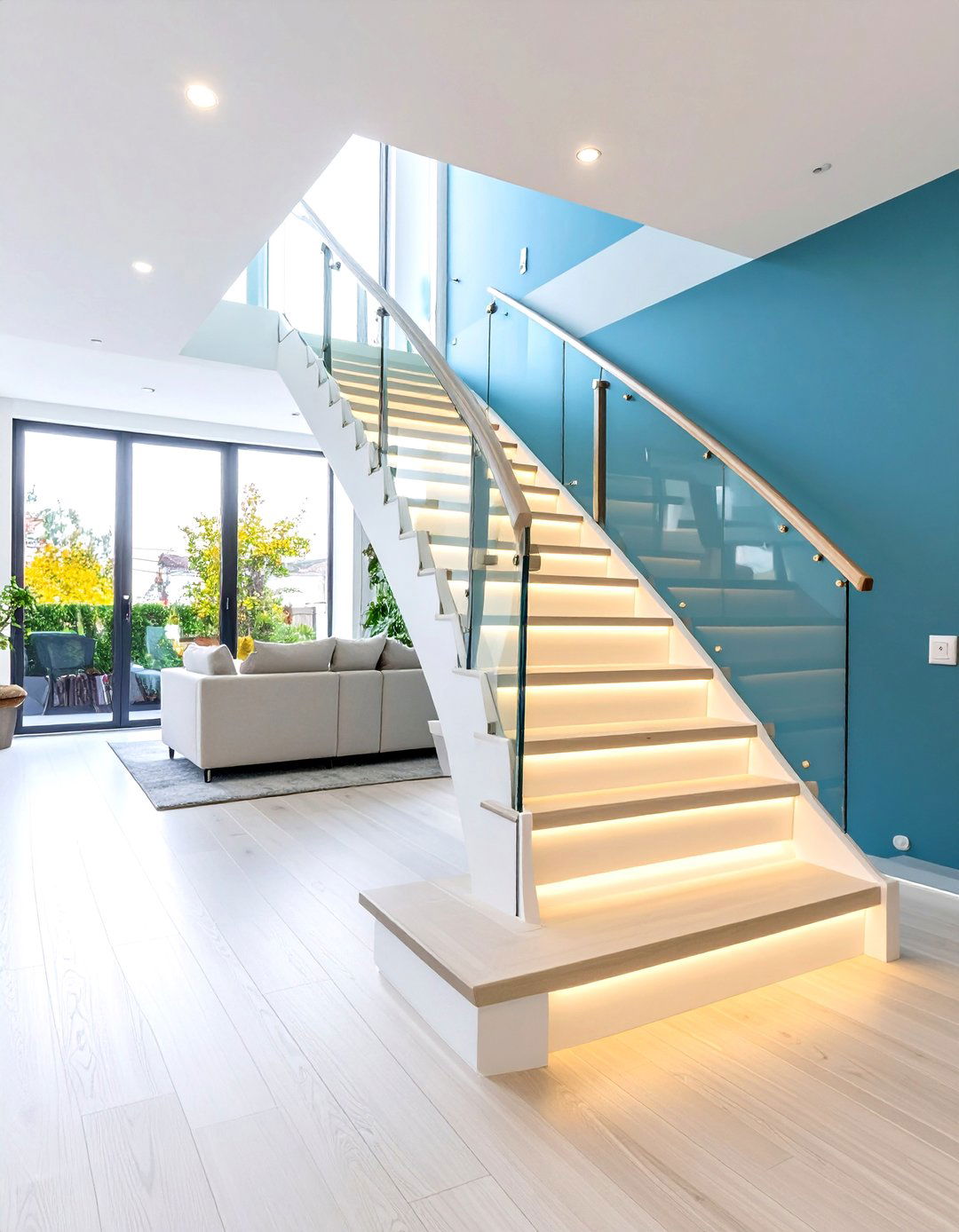 White Oak Staircase with Smart Home Integration Features - 20 White Oak Staircase Ideas