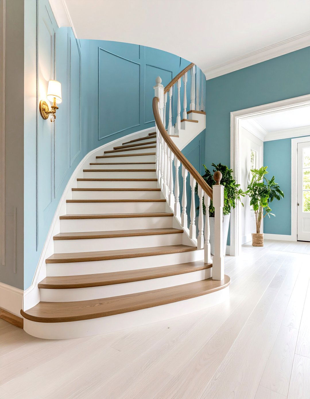 White Oak Staircase with Traditional Wood Handrails - 20 White Oak Staircase Ideas