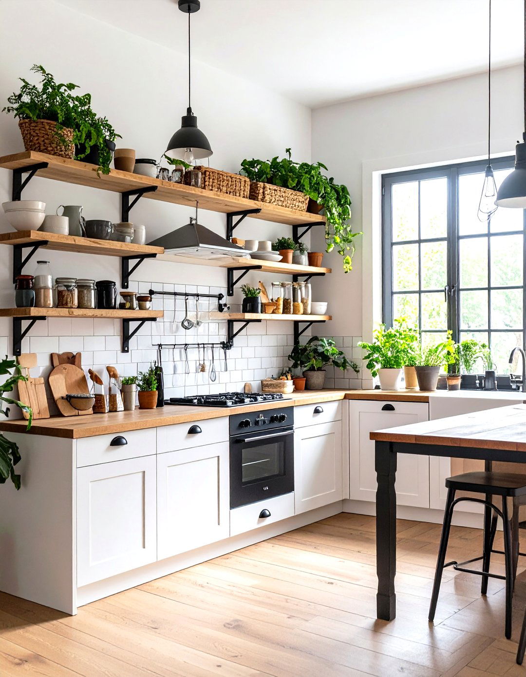 White Open Shelving Kitchen Cabinets with Black Bracket Hardware - 20 White Kitchen Cabinets With Black Hardware