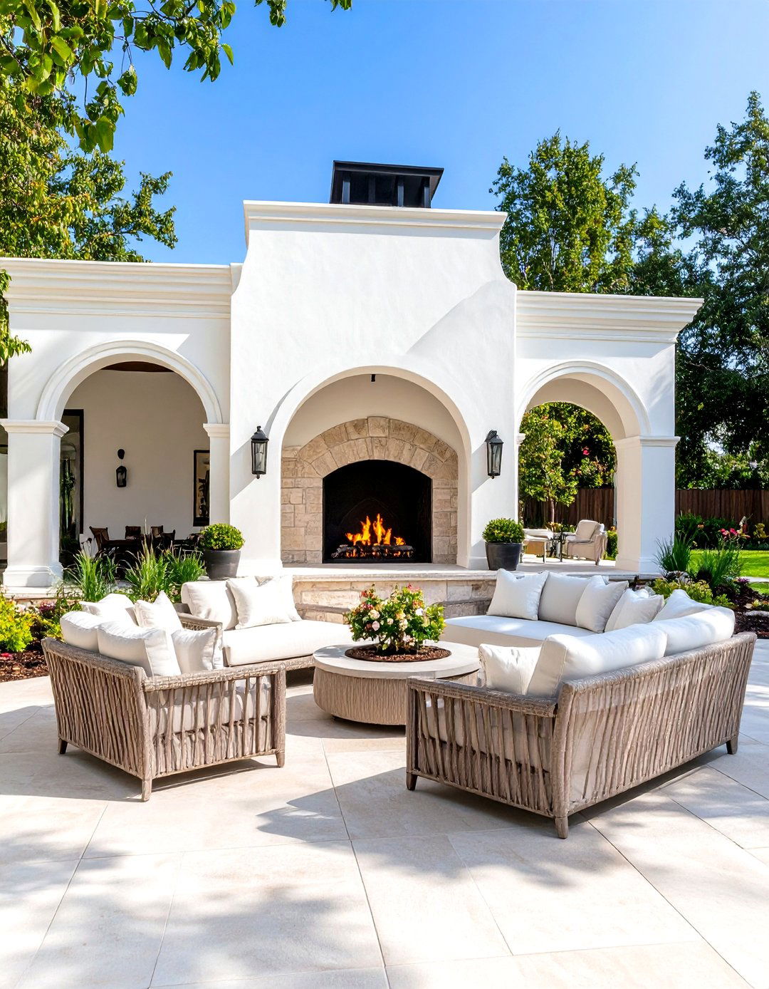 White Outdoor Patio Fireplace Structure - 20 White Fireplace Ideas