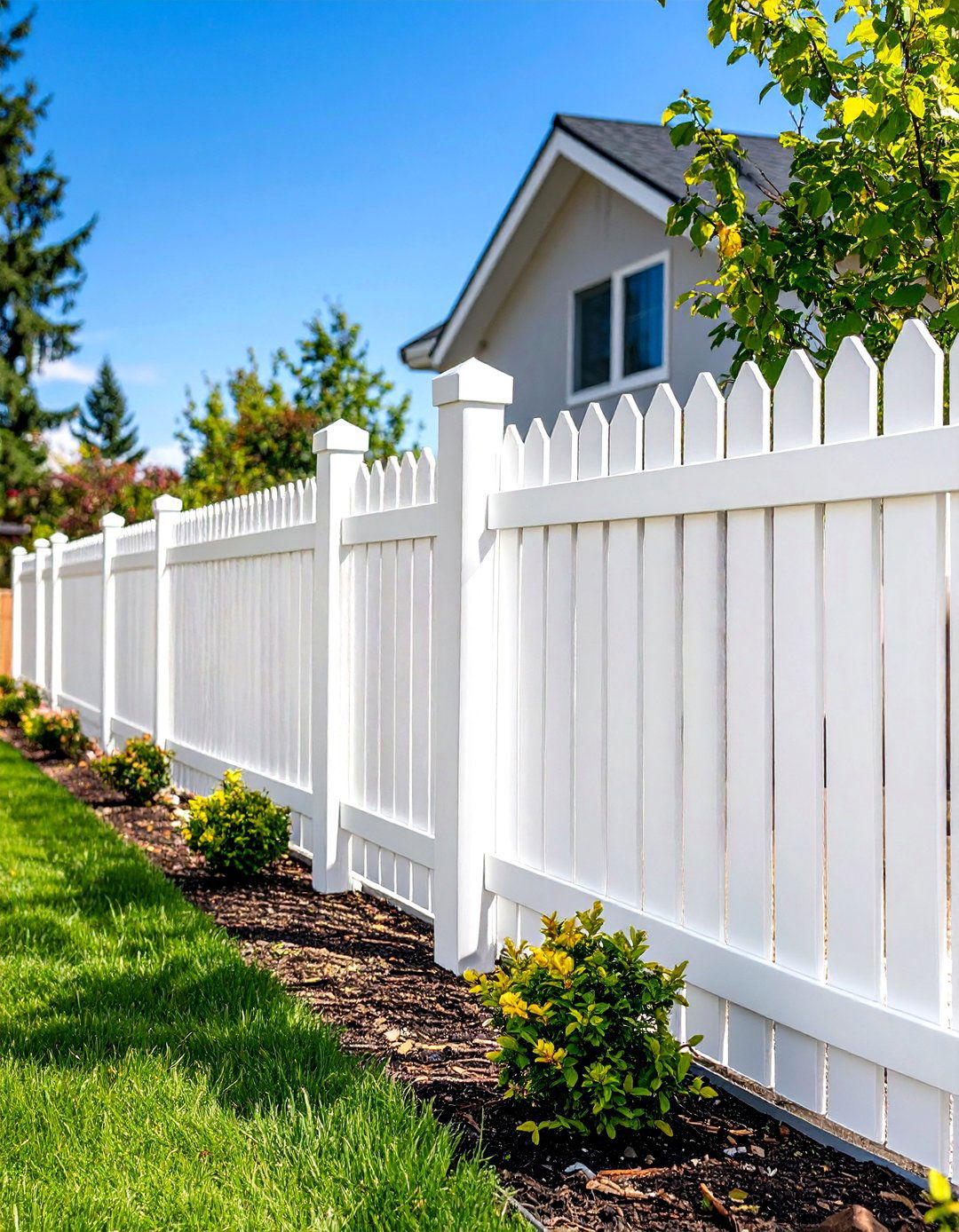 White PVC Privacy Fence with Modern Pipe Construction - 20 White Privacy Fence Ideas