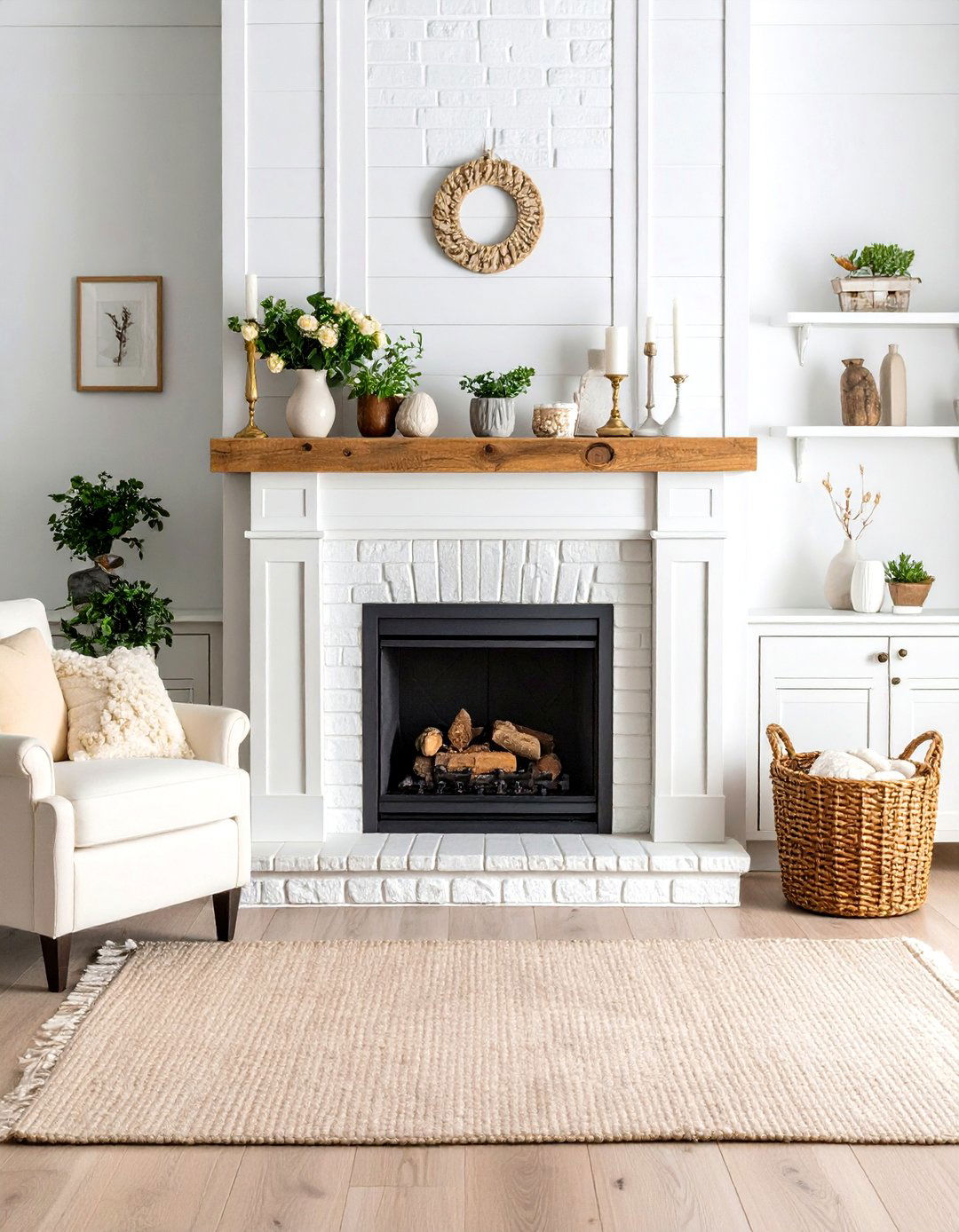 White Painted Brick Farmhouse Fireplace - 20 White Fireplace Ideas