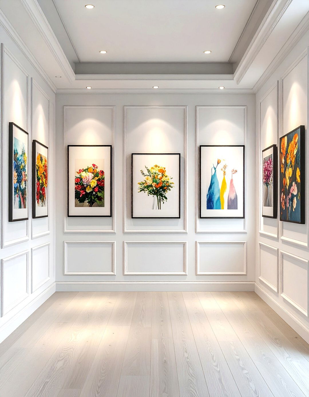 White Paneled Walls Framed by Grey Accent Nooks - 20 Grey and White House Interior Design Ideas