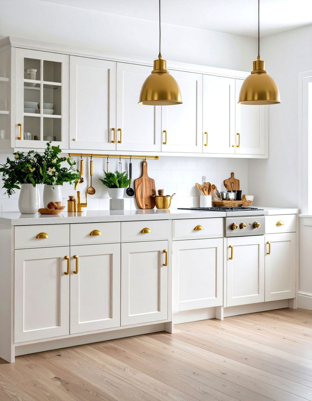 White Pantry Cabinets With Oversized Gold Hardware - 20 White Kitchen Cabinets With Gold Hardwar
