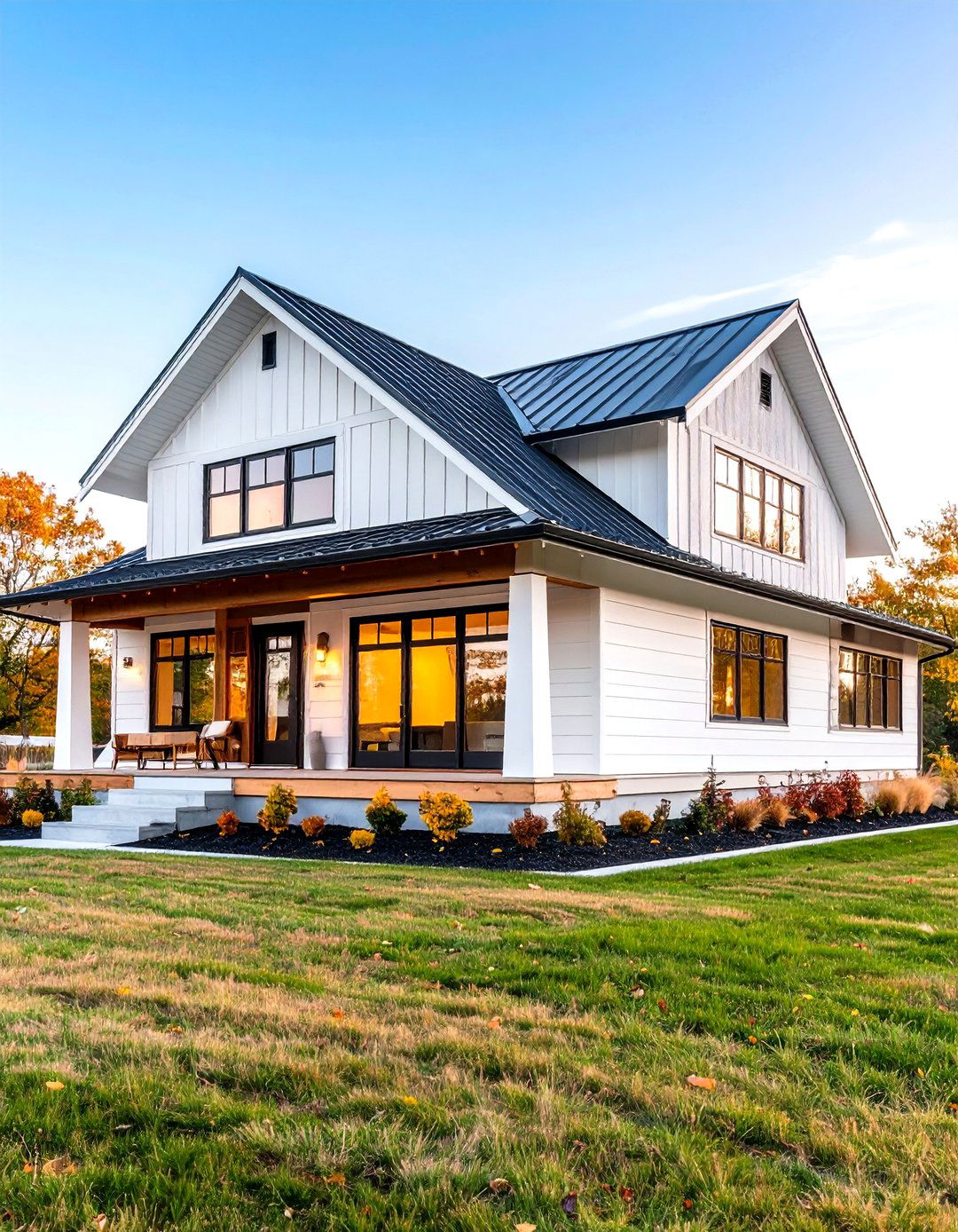 White Prairie Style Siding House - 20 White Siding House Designs