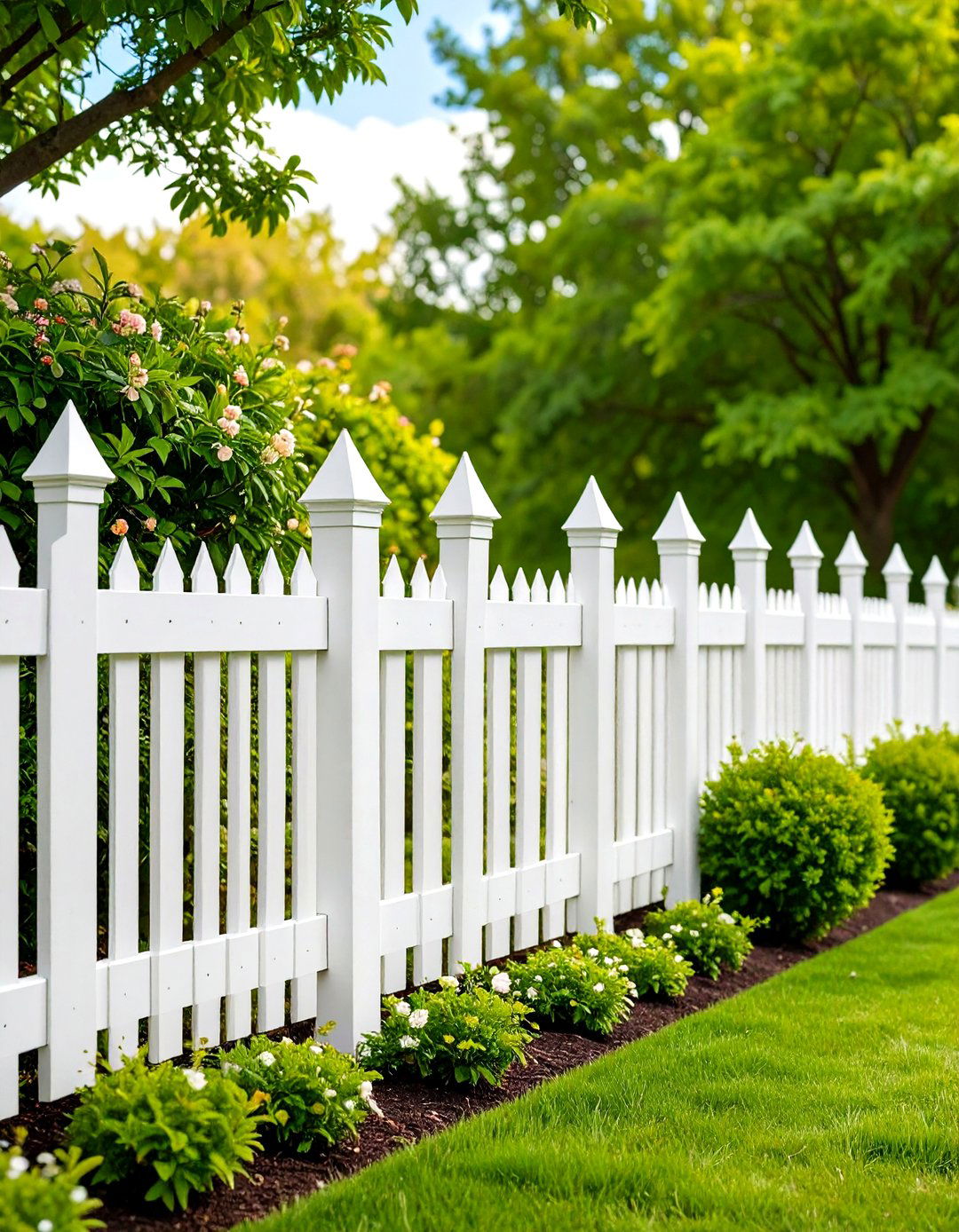 White Privacy Fence with Decorative Post Caps - 20 White Privacy Fence Ideas