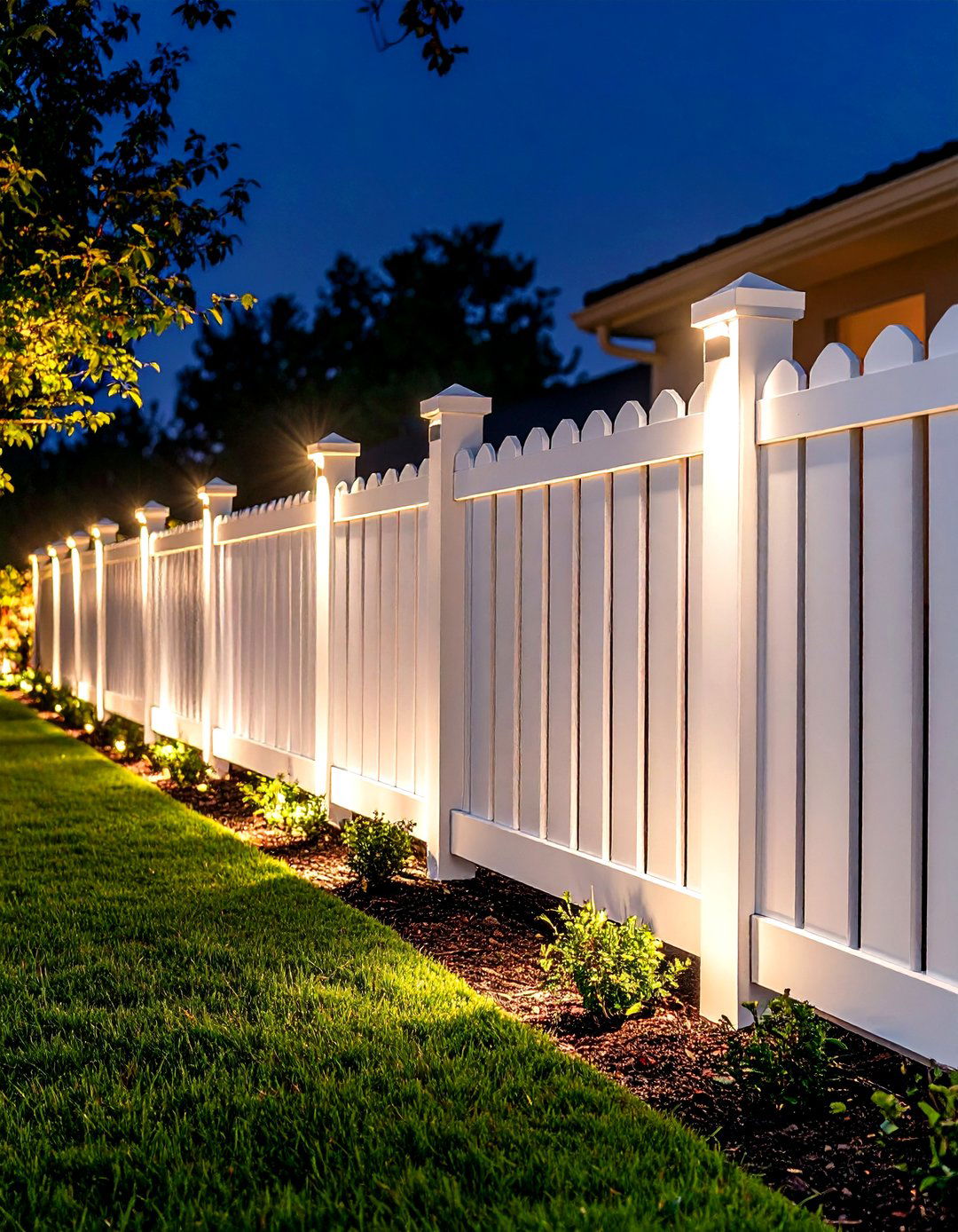 White Privacy Fence with Integrated Lighting Features - 20 White Privacy Fence Ideas