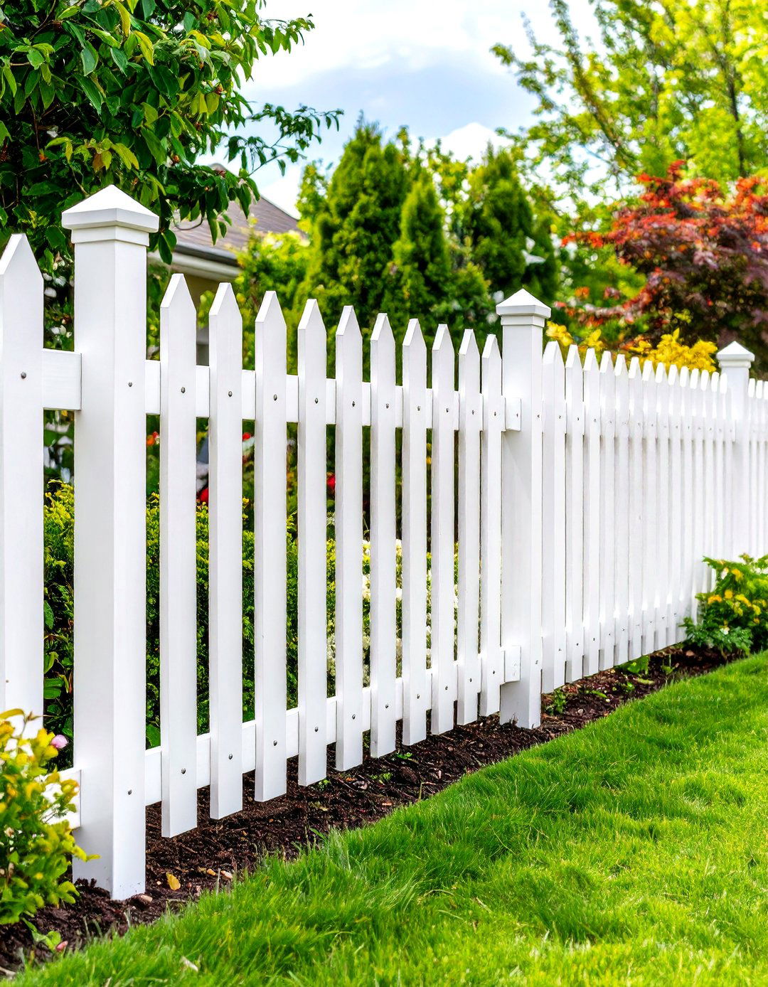 White Privacy Fence with Mixed Material Design - 20 White Privacy Fence Ideas