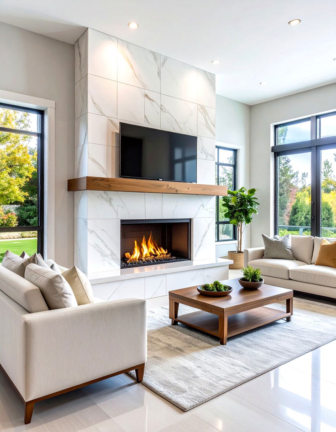White Quartz Stone Veneer Modern Fireplace - 20 White Fireplace Ideas