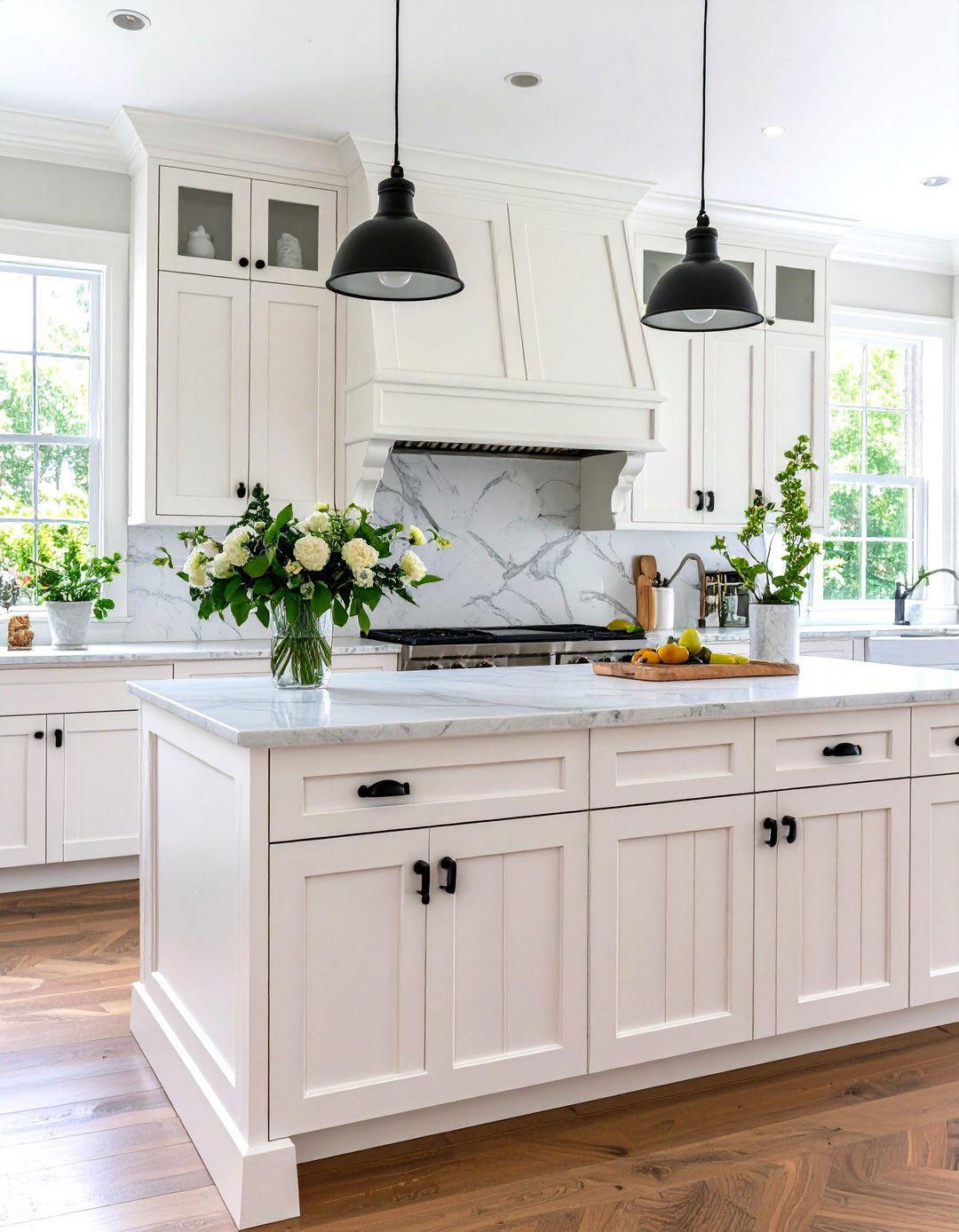 White Raised Panel Kitchen Cabinets with Classic Black Handles - 20 White Kitchen Cabinets With Black Hardware