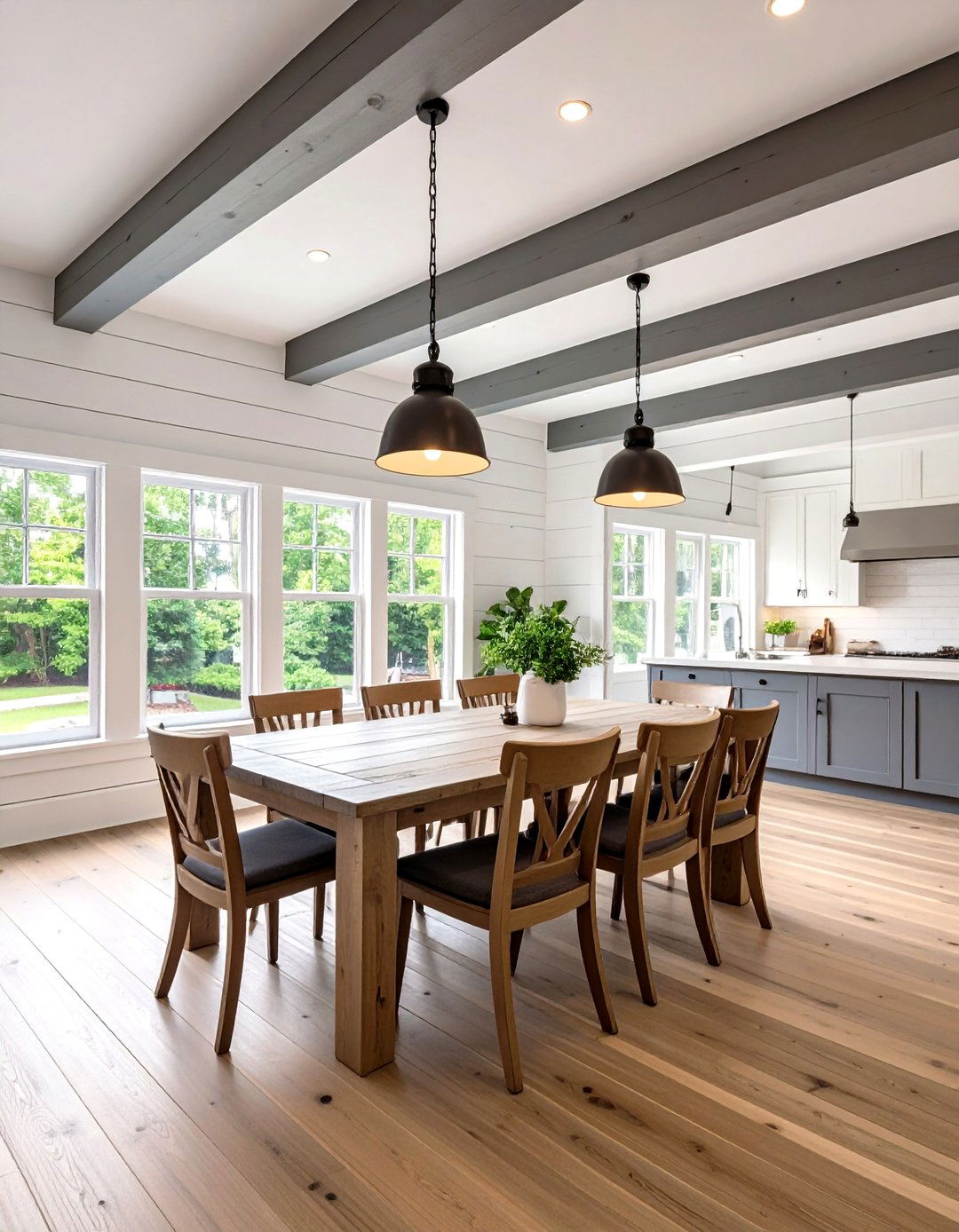 White Shiplap Walls with Grey Beams - 20 Grey and White House Interior Design Ideas